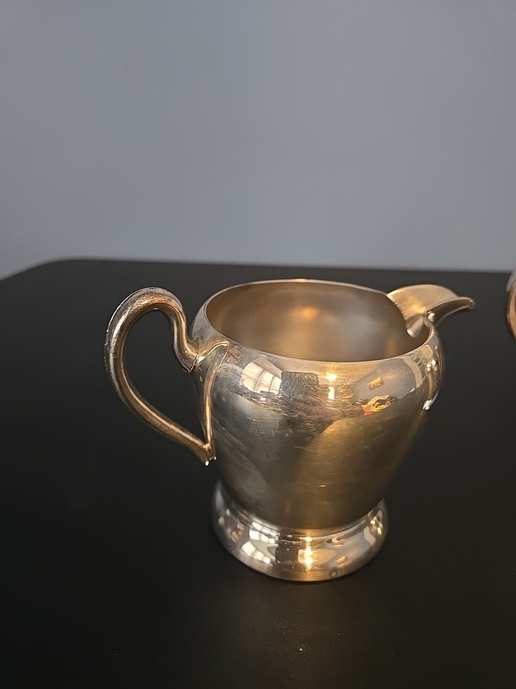 Academy Silver on Copper Vintage Creamer Sugar Serving Cups Set Pair