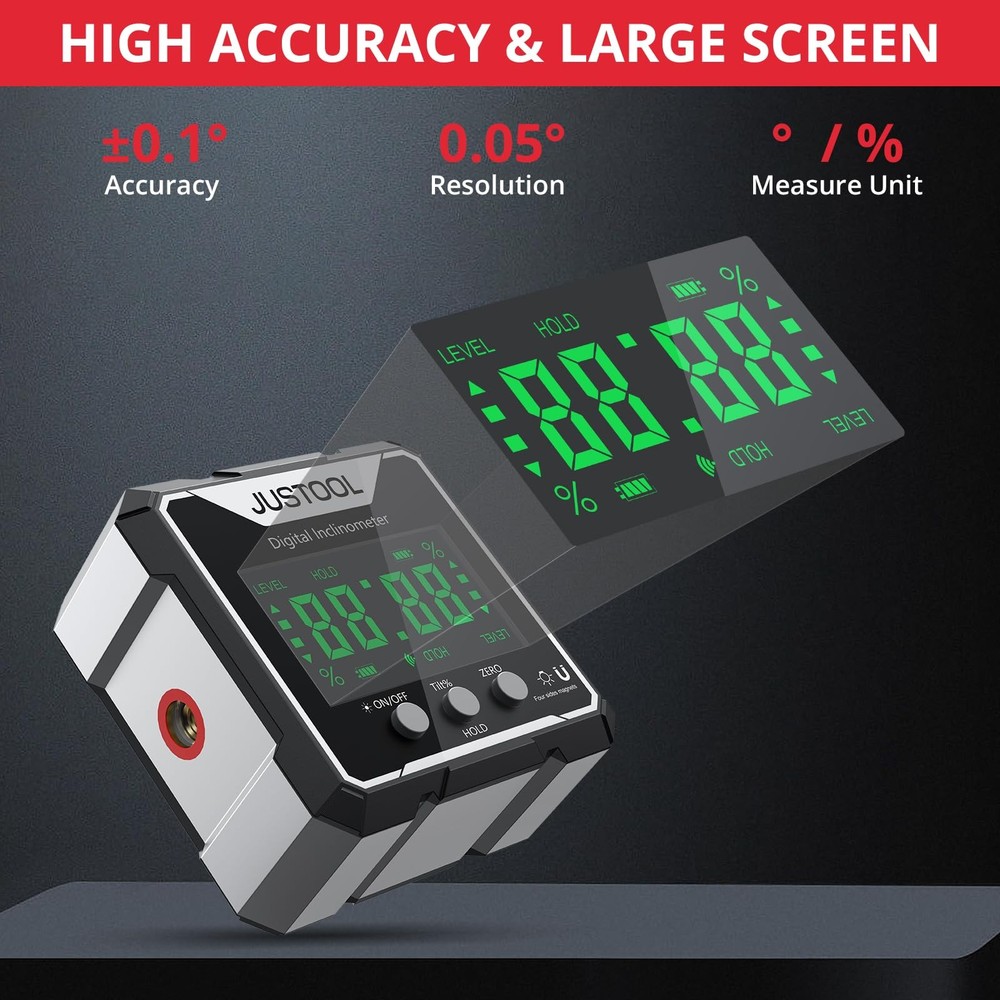 JUSTOOL Magnetic Digital Angle Finder, Level Box Angle Finder Protractor with...