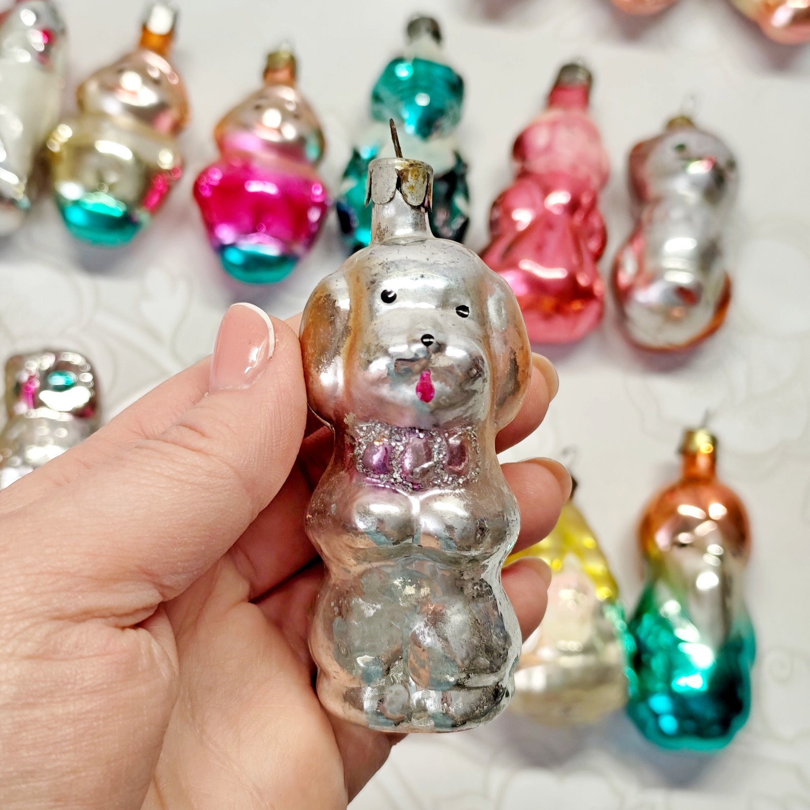 Vintage glass Christmas Ornament character animal decoration soviet USSR №728