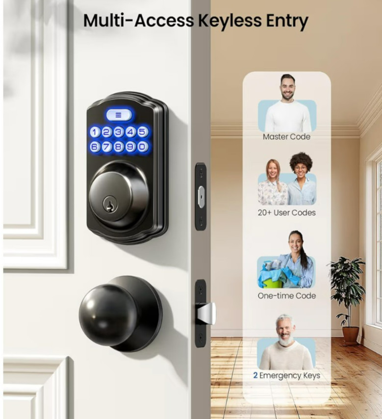 Veise Keyless Entry Door Lock 2 Knobs Backlit Keypad Deadbolt Open Box - Black