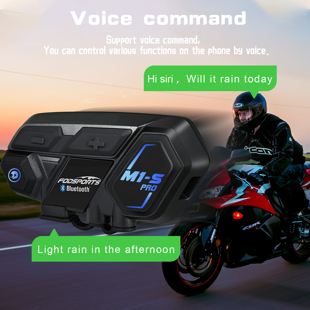 M1-S Pro Motorcycle Intercom Headset 8 Riders Bluetooth Interphone Helmet 2000m