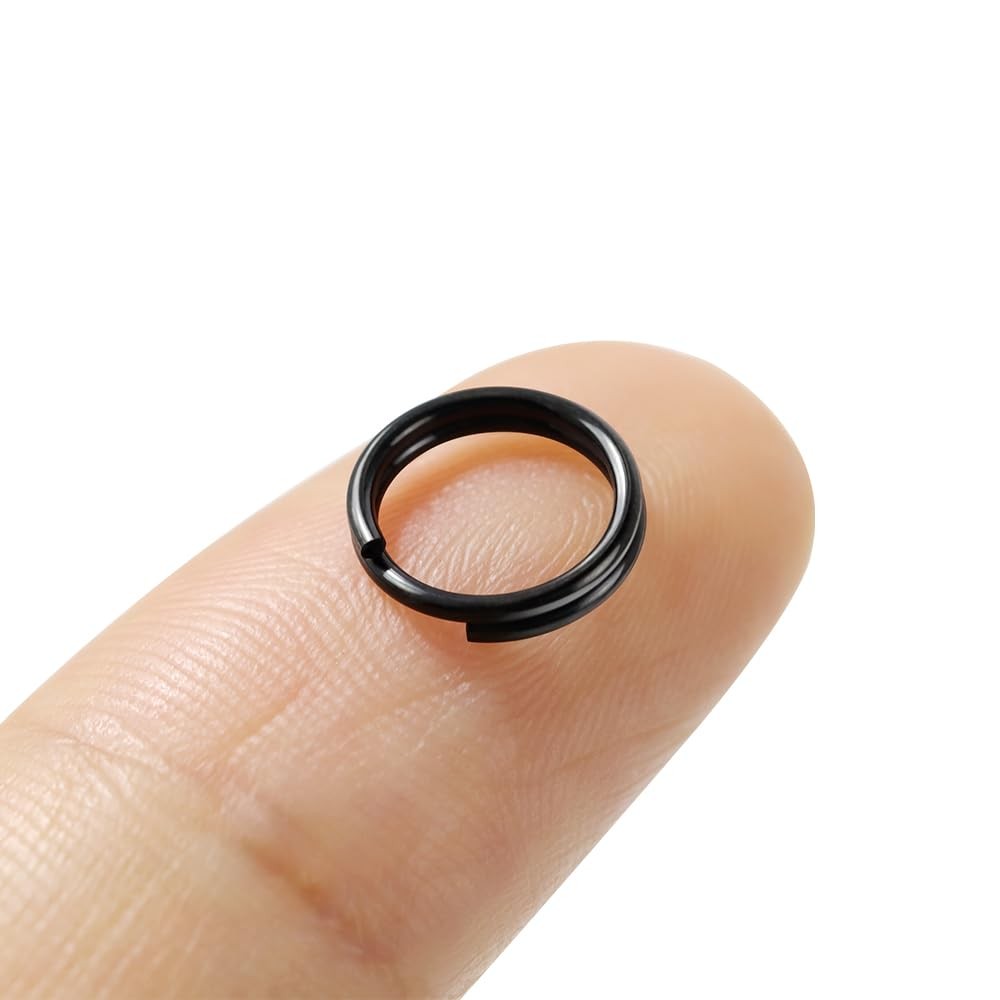 Split Jump Ring with Double Loops Small Round Metal Black Key 8mm-30pcs-Black