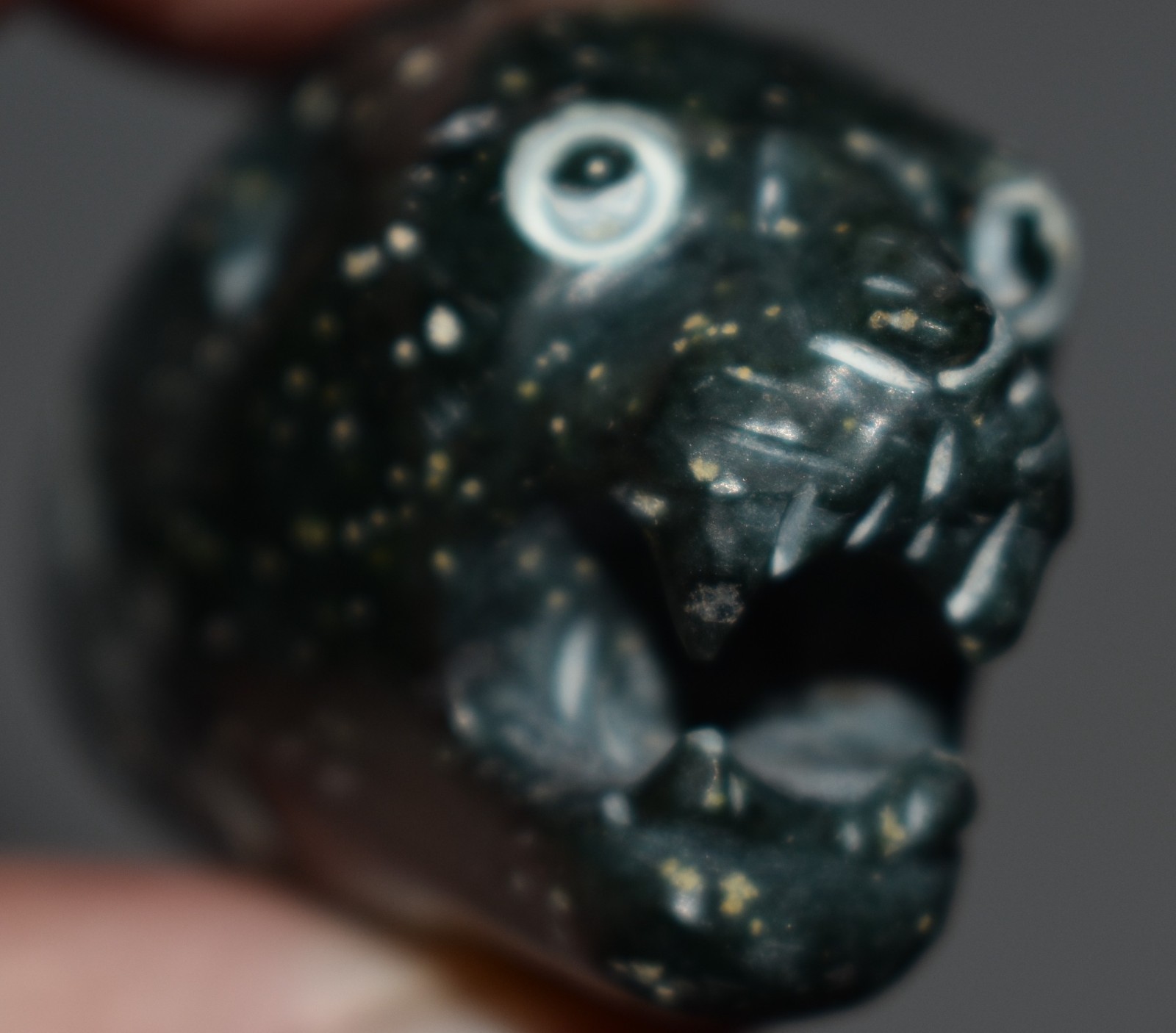 BEAUTIFUL MAYAN JAQUAR HEAD PENDANT, hole through ears, 2"