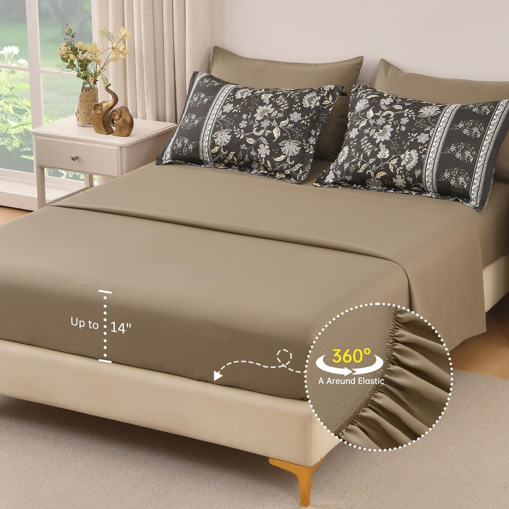 Dinjoy Comforter Set King Size Boho, Reversible Brown Gray King,
