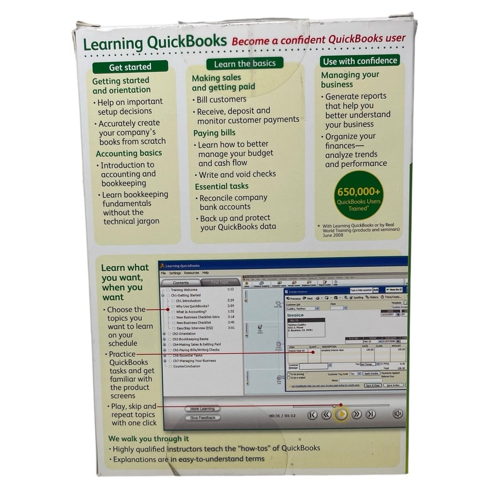 Intuit Learning QuickBooks Pro Premier 2009 Accounting Software CD For Windows