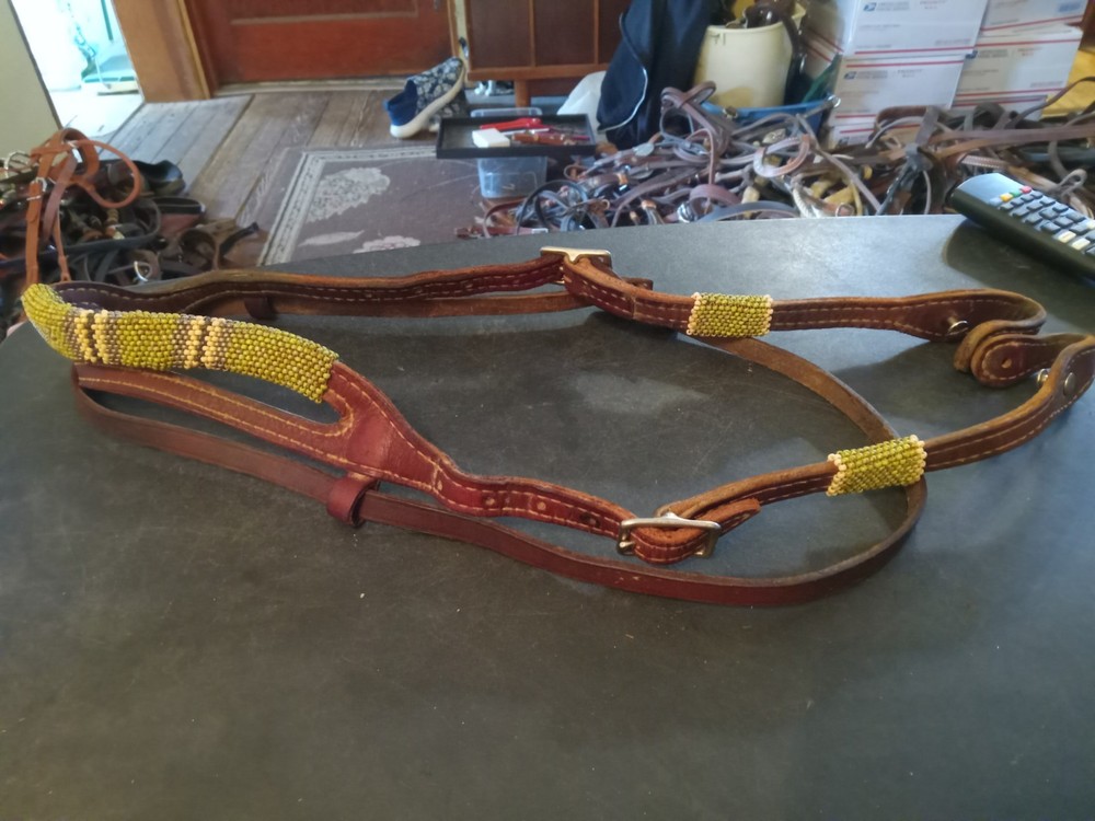 used leather one ear headstall beaded