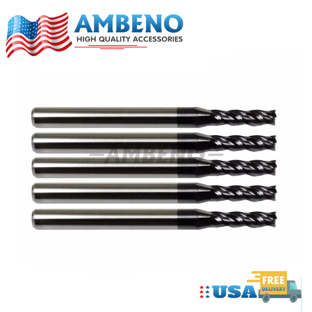 5 Pcs 4 FLUTE 30° Helix Solid Carbide End Mill - TiALN Coated