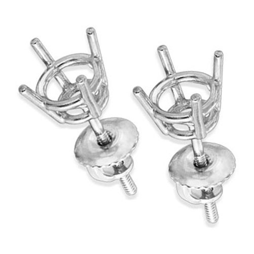 Screw Back Basket Stud Earrings Settings for Diamond Real Solid 14K White Gold