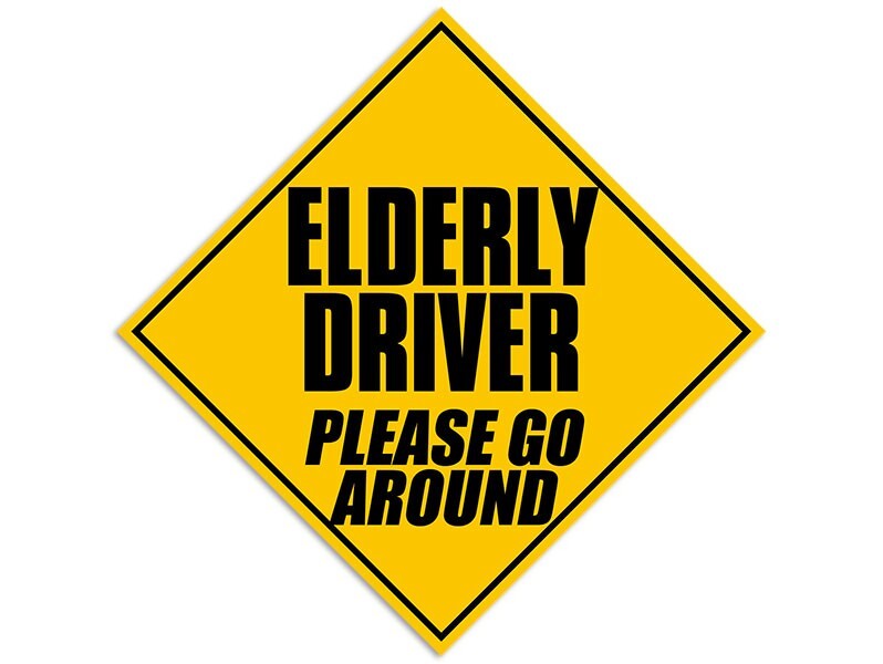 5 inch Caution Elderly DRIVER - Please Go Around Bumper Sticker (Car Old Decal)