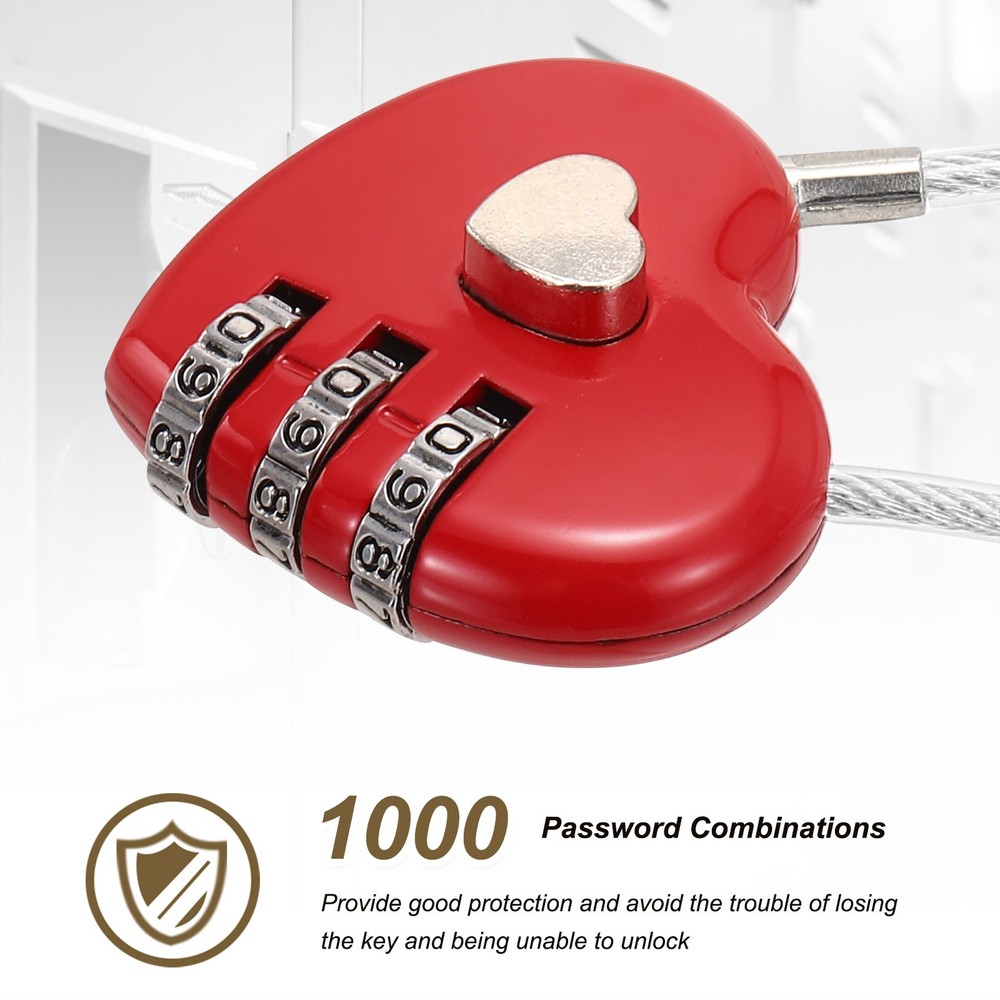 2-Pack Combination Padlock, 3 Digit Heart Shaped Cable Luggage Lock [Black]