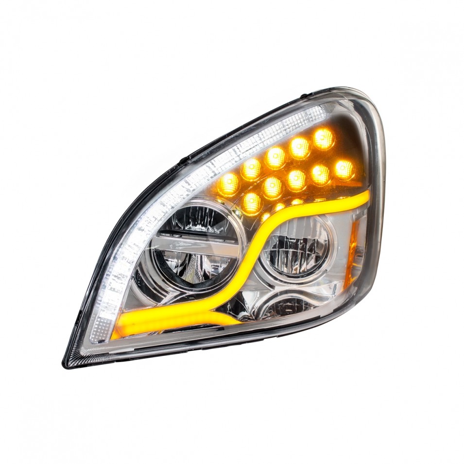 2008-2017 Freightliner Cascadia LED Headlight Chrome - Driver