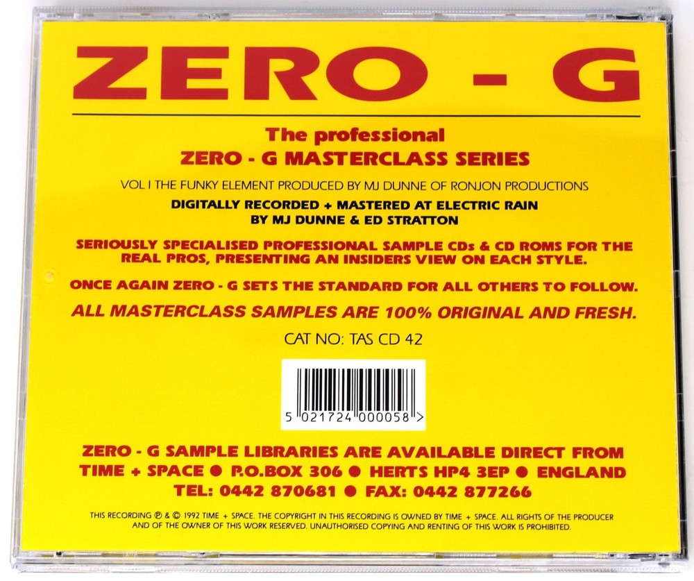 Zero-G The Funky Element Sample/Sound Library/Sampling CD 1992 Masterclass 1 MC