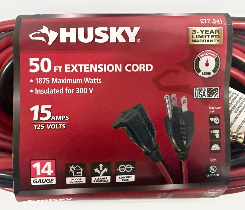 (2 Pack Husky) 50 ft. 14 Gauge Medium Duty Indoor/Outdoor Extension Cord 277541