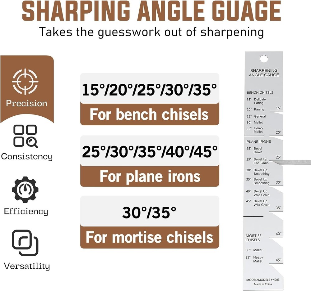Versatile Chisel Sharpening System - Heavy Duty Angle Fixture & Gauge Included
