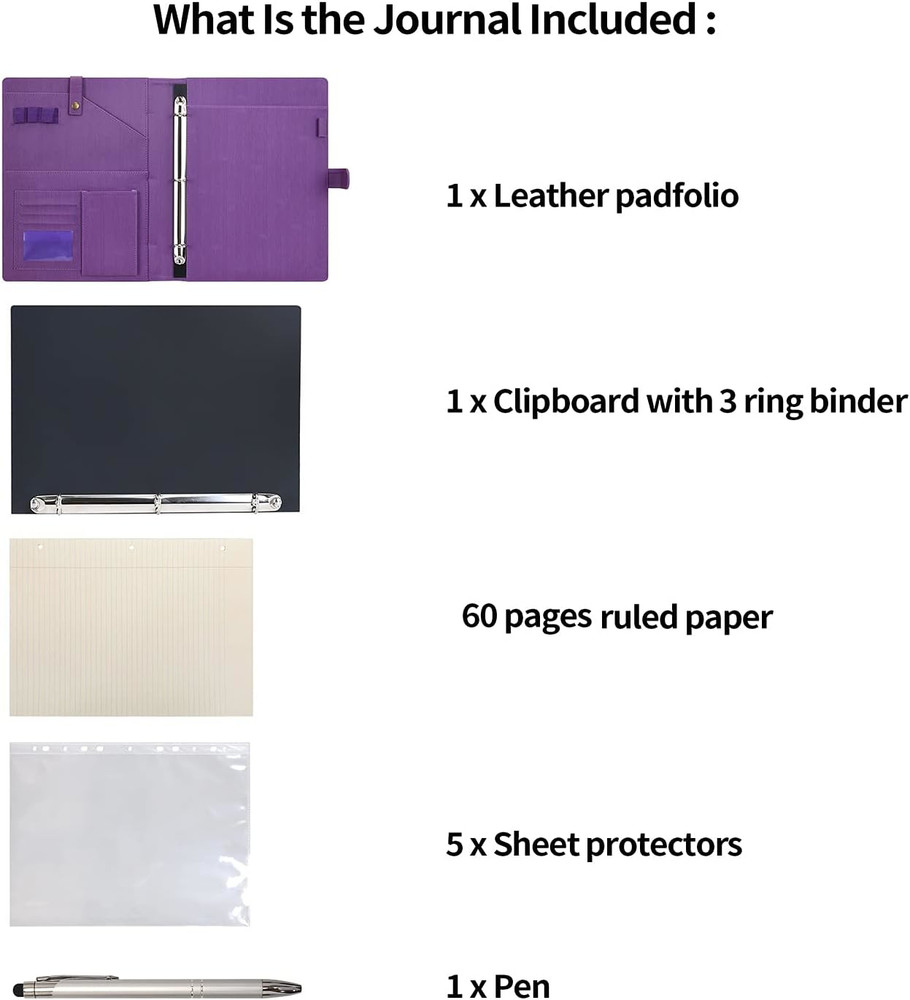 Wonderpool A4 PU Leather Portfolio Holder Ring File Document Case with Removable