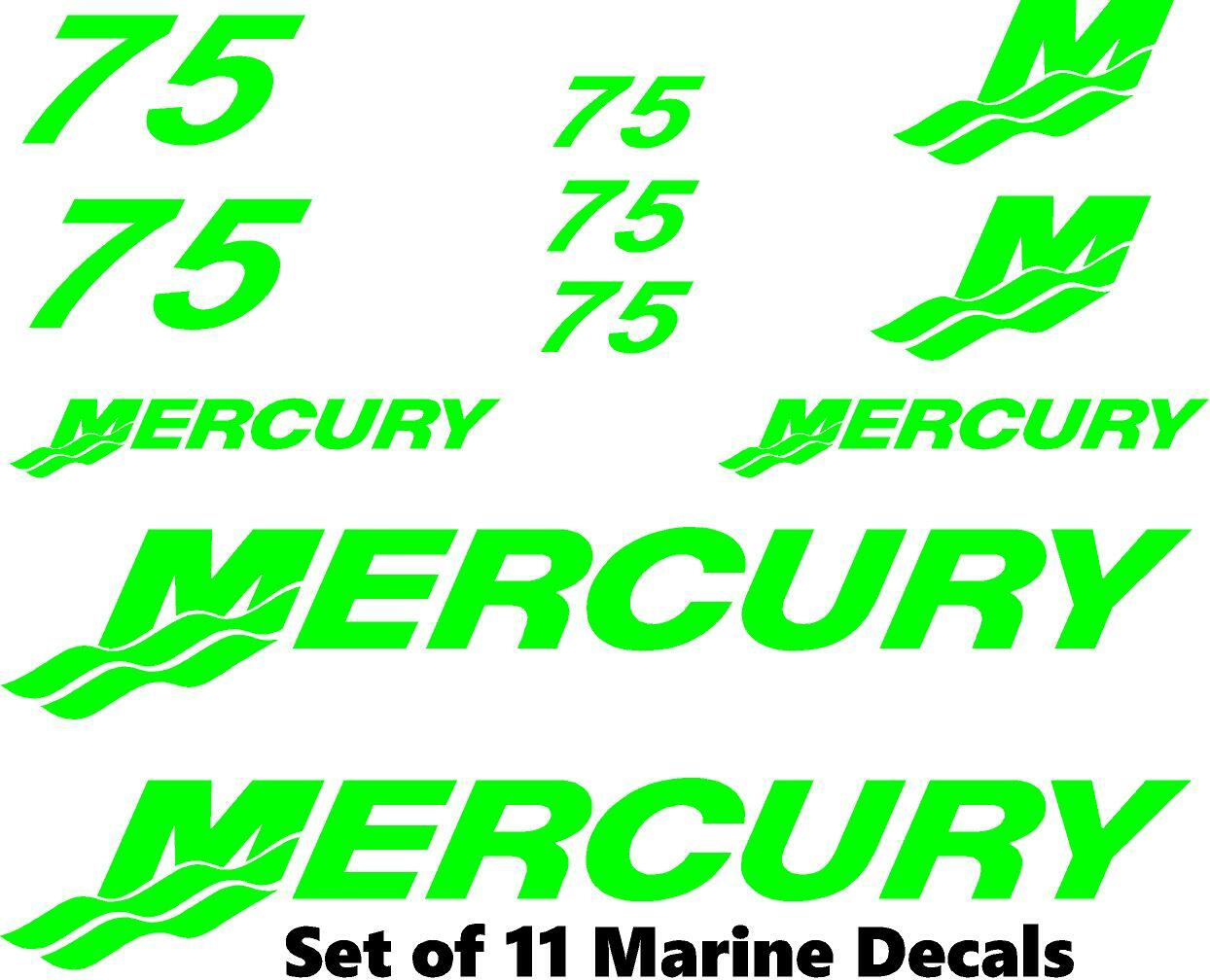 (11pc) Set of 75 Hp Mercury outboard cowling decal set custom color choices