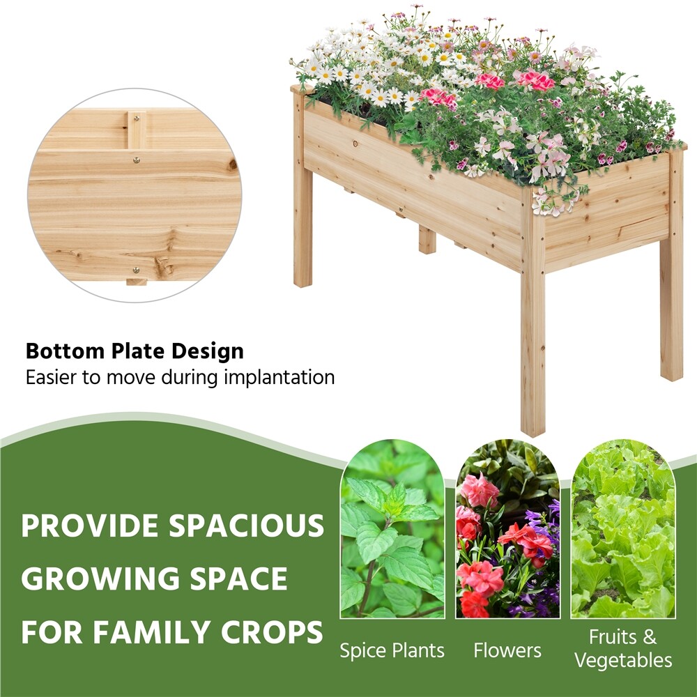 Wood Garden Raised Bed Vegetable Herb Grow Box Elevated Gardening Planter Yard