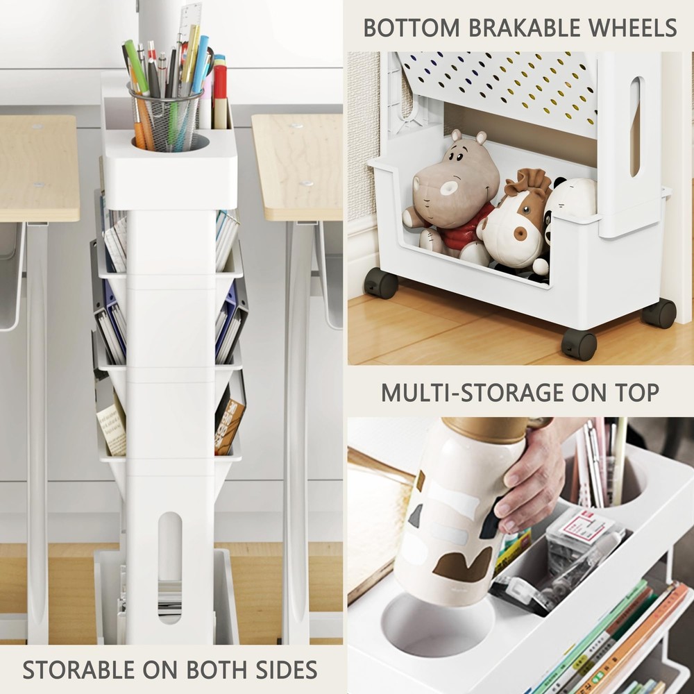 5tier Mobile Bookshelf Rolling Bookcase Book Storage Rack Movable File Folder Or