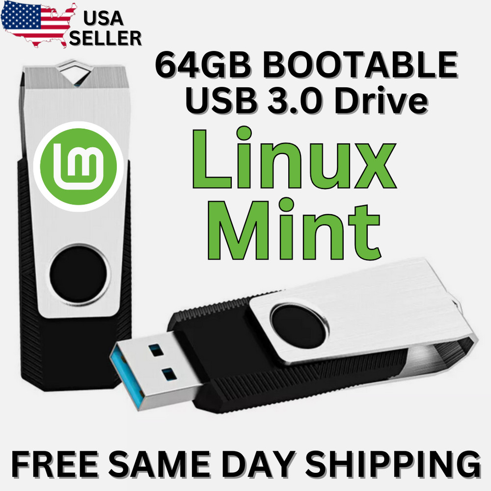 Linux Mint 22.1 Cinnamon OS 64-Bit Bootable USB Live Install PC 64GB USB 3.0
