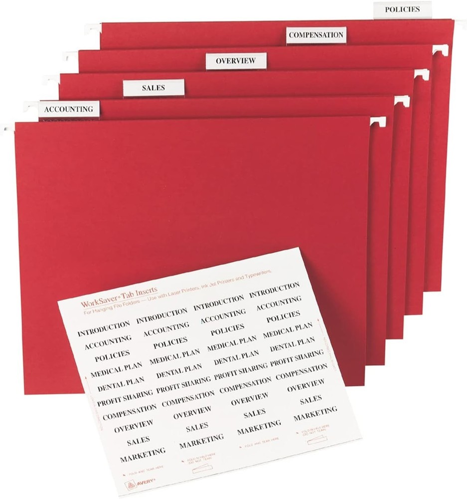 Avery Printable Tab Inserts for Hanging File Folders, 1/2" x 2", 1/5 Cut, White,