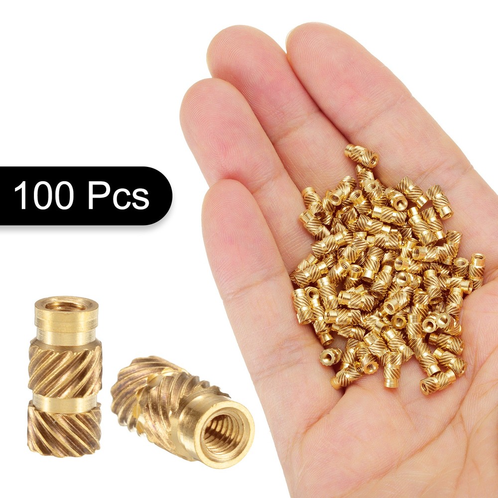 100pcs M2 Threaded Inserts Brass Heat Set Insert M2x7mm, OD 3.5mm Knurled Nuts