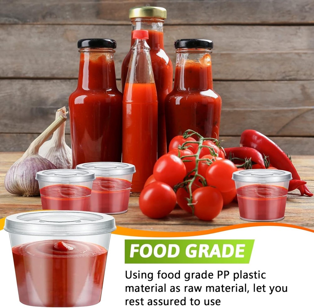Lounsweer 60 Pack Plastic Condiment Souffle Containers with Attached Clear
