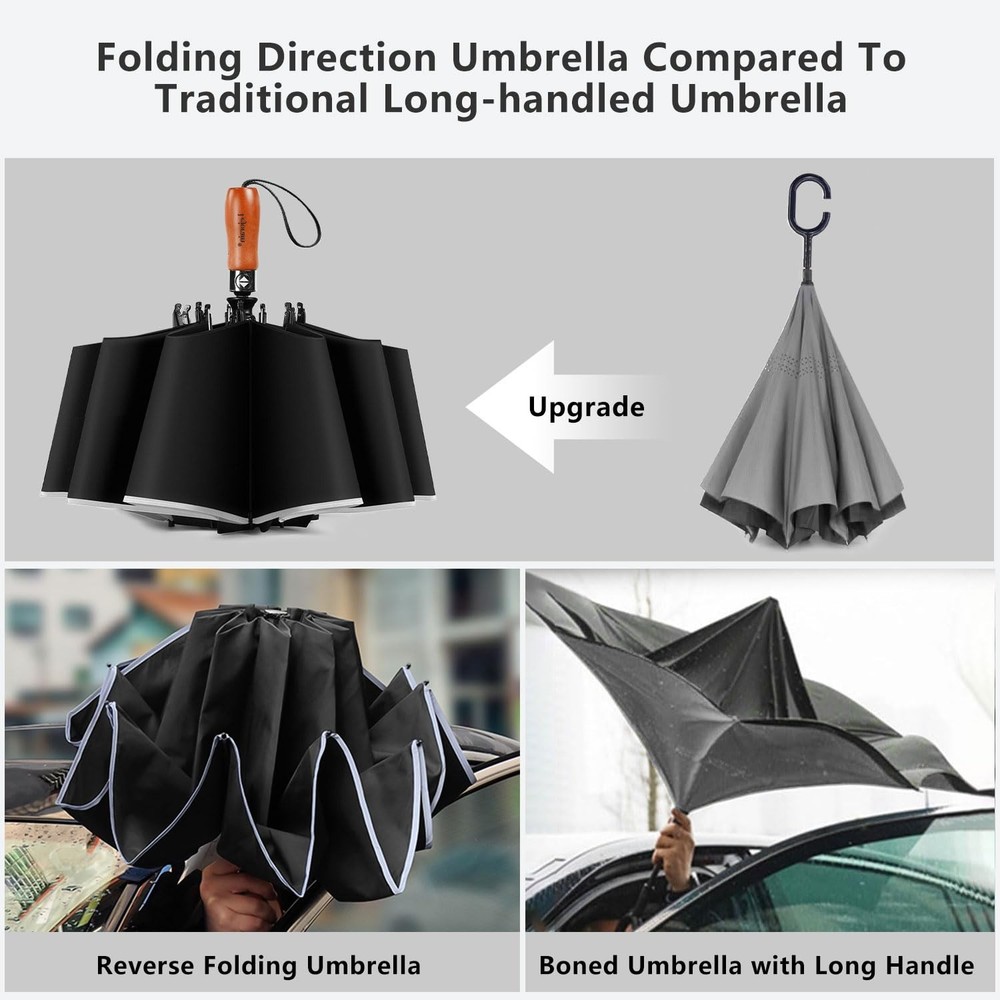 Large Reverse Umbrella -50 Inch Windproof Folding Inverted Umbrella - Upside ...