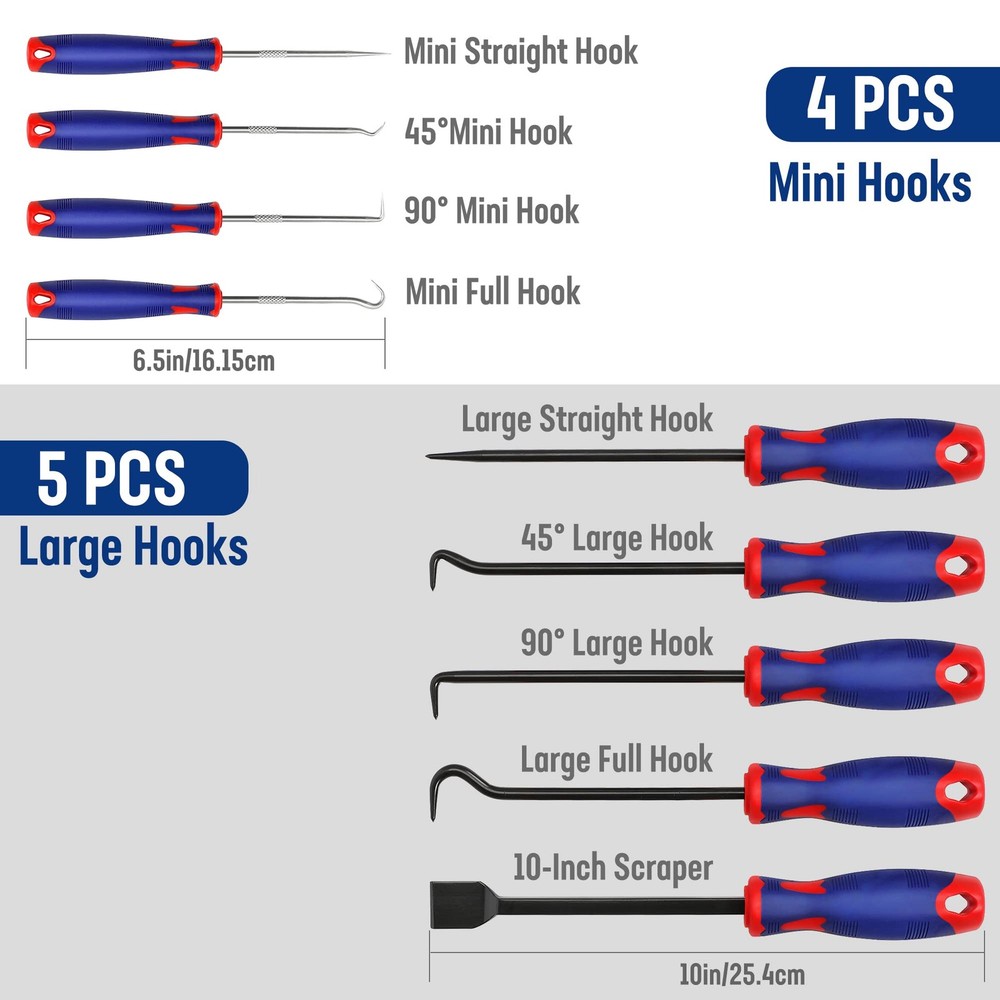 WORKPRO 9Pcs Precision Pick & Hook Set with Scraper, Small, Multicolor