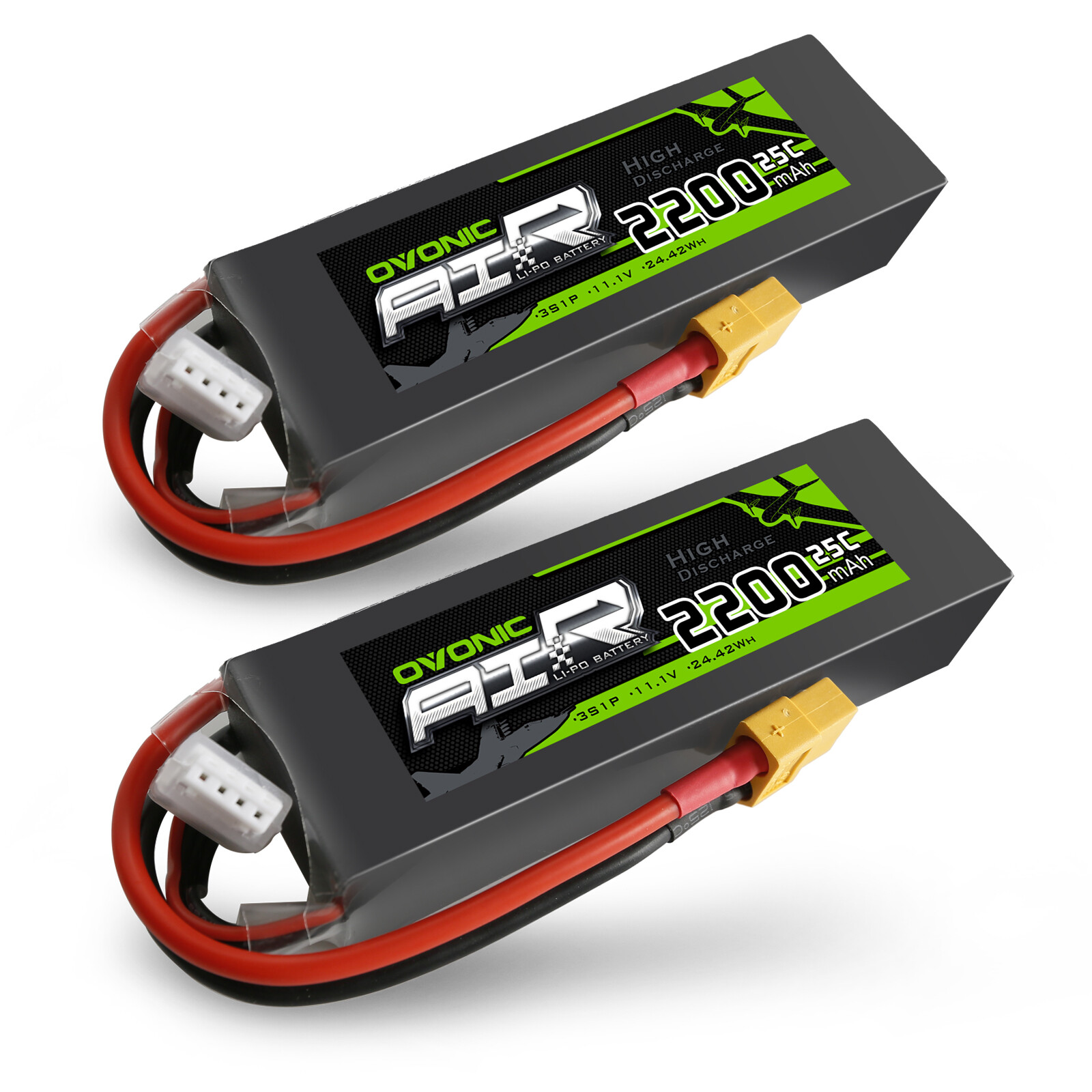2X OVONIC 3S Lipo Battery 11.1V 3 Cell 2200mAh LiPo XT60 for Freewing Jet Plane