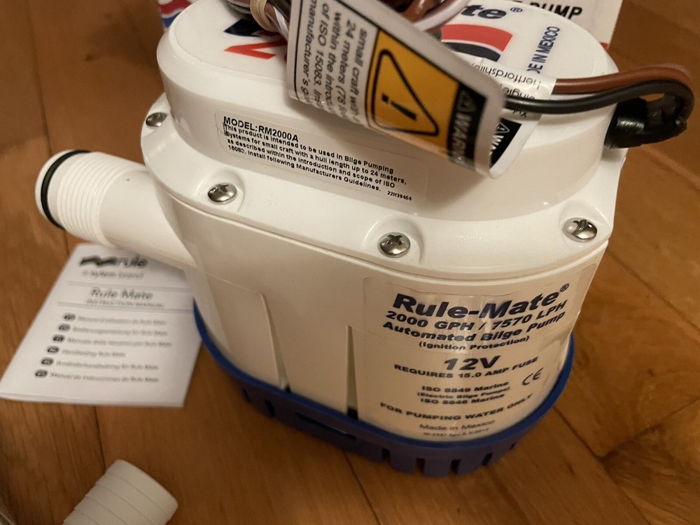 BILGE PUMP AUTOMATIC RULE MATE AUTO BILGE PUMP RM2000A 2000 GPH 12 VOLT BOAT