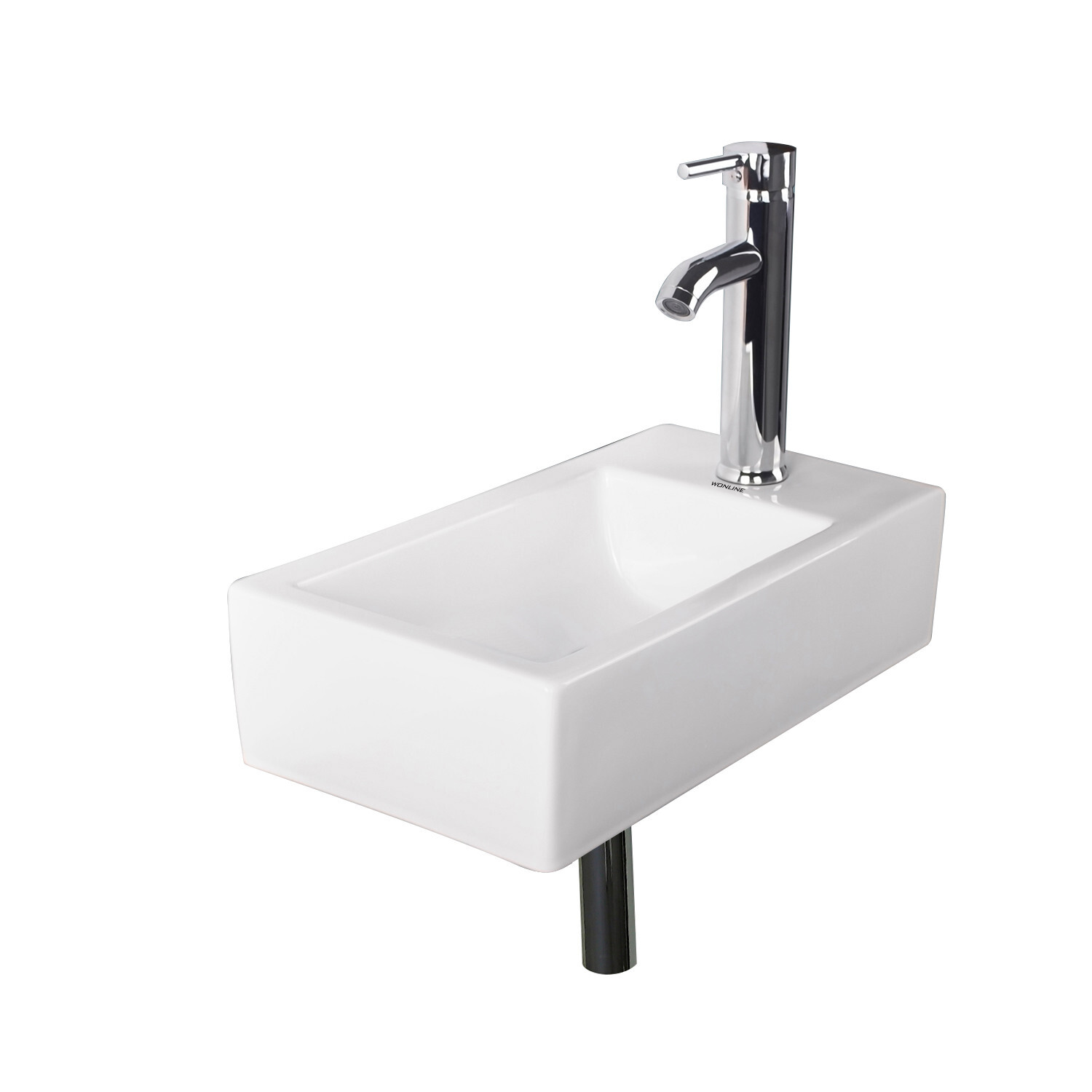 Wall Mount Bathroom Corner Sink Ceramic Vessel Small Sink w/ Faucet Drain White