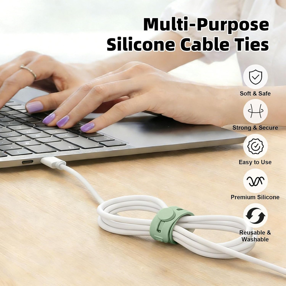 Silicone Cable Ties Reusable, Multipurpose Cable Management Organizer, Adjustabl