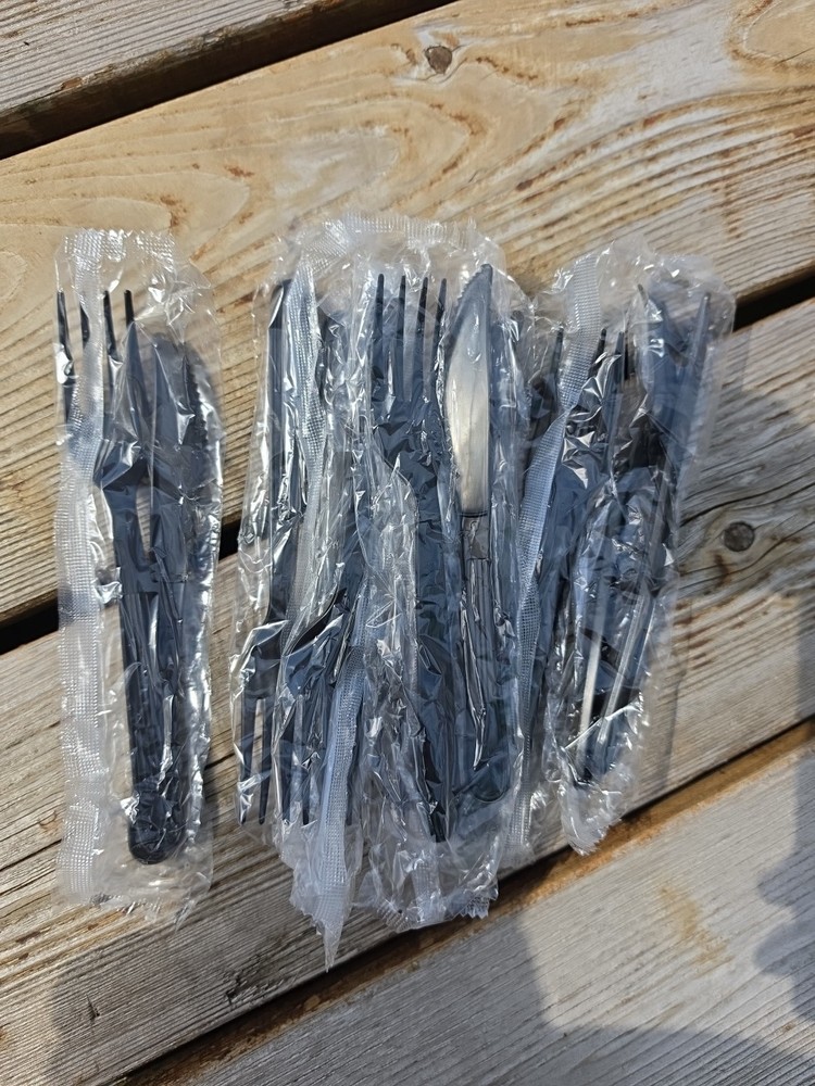 Individually Wrapped Black Heavy Weight Plastic Fork + Knife Set