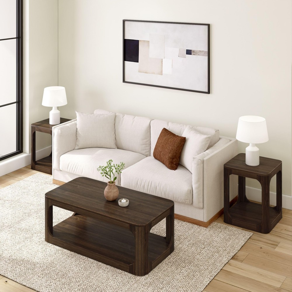 Forma Coffee Table, Solid Wood 48 Inch Modern Coffee Table with Shelf, Contem...