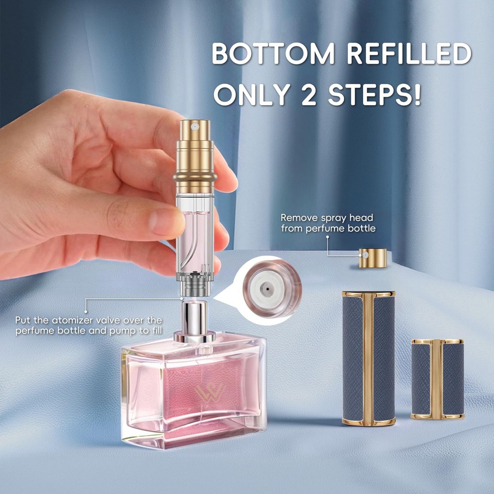 Perfume Atomizer 5ml Leather Refillable Spray Bottle for Travel Black Case