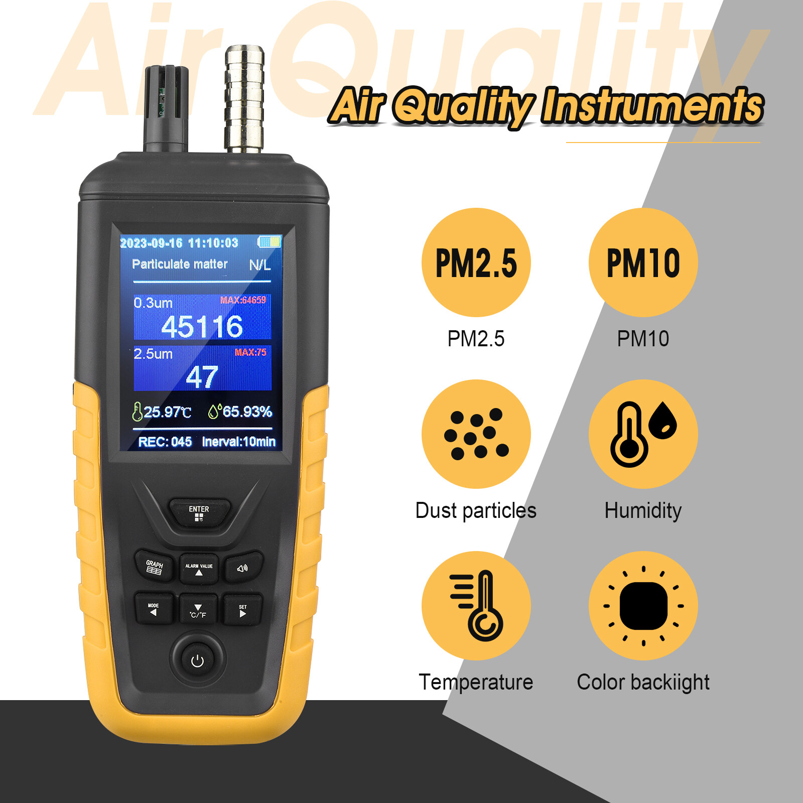 Air Quality Monitor, PM0.3/2.5/10 Dust Particle Counter, High Sensitivity 3-Chan