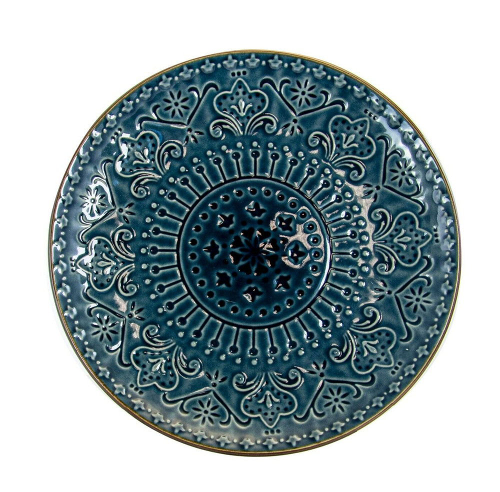Elama Deep Sea Mozaic 16 Pc Mandala Pattern Complete Stoneware Dinnerware Set 4