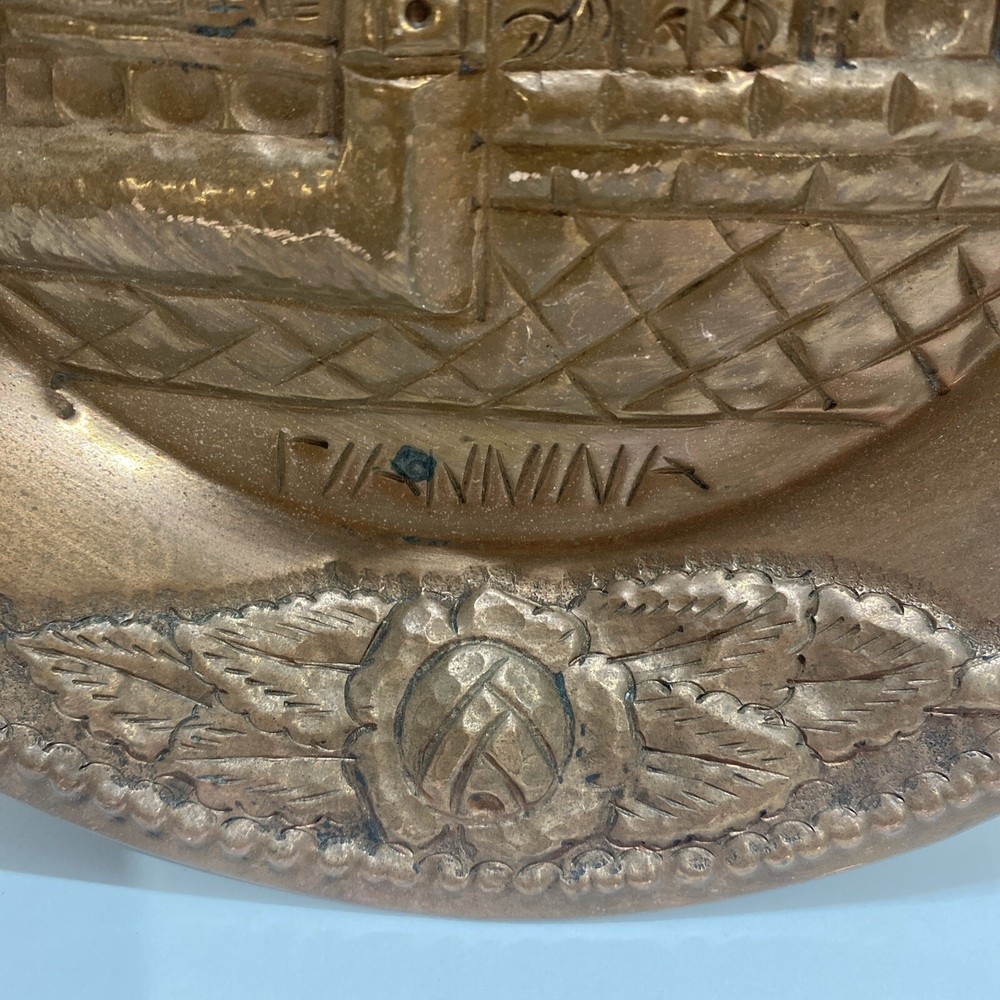 Vintage Embossed copper wall decor plate dish 9”