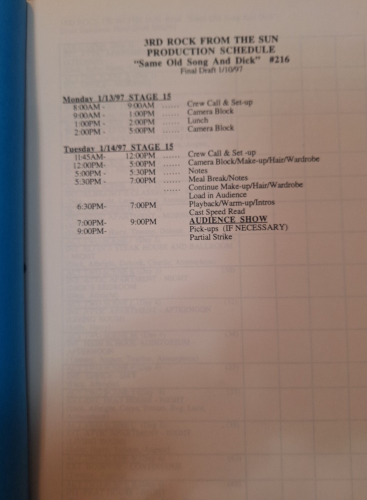 3RD ROCK FROM THE SUN 1997 TV Script "Same Old Song And DICK"