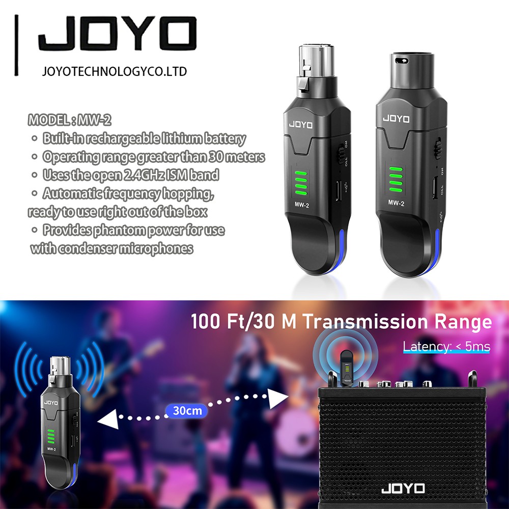 JOYO 2.4GHz Wireless Microphone System 4 Channel Transmitter & Receiver Dynamic