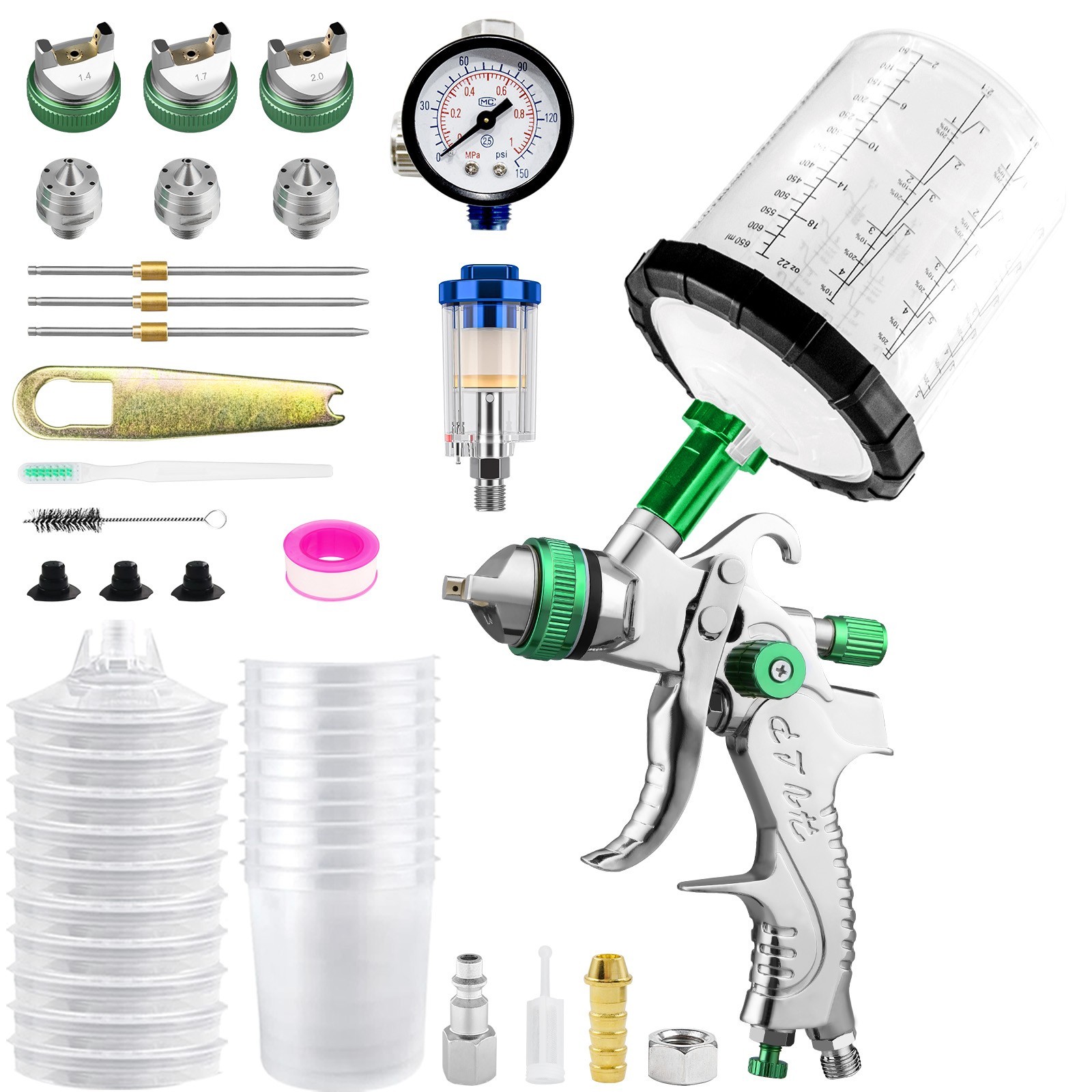 1.4MM 1.7 2.0MM Nozzle Kit HVLP Auto Paint Air Spray Gun Gravity Feed Car Primer