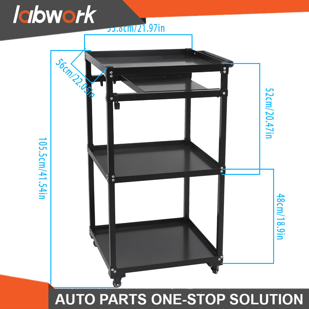 Labwork 3-Shelf Mobile Workstation Cart AV Cart Aluminum Shelf Office Desk