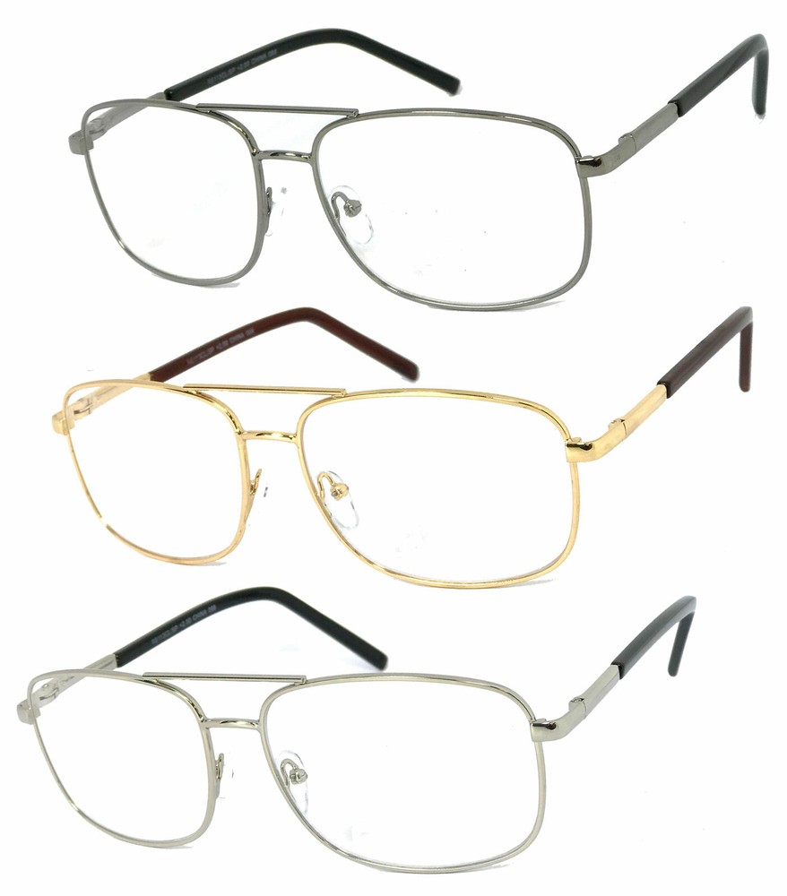 Pilot Reading Glasses Classic Square Retro Metal Frame Spring Hinge Reader