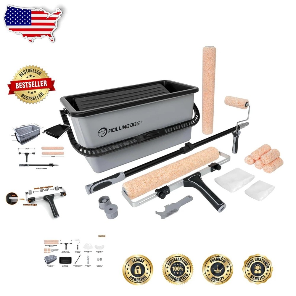 Elite 18 Inch Paint Roller System, 20pc Microfiber Covers, Telescoping Pole, ...