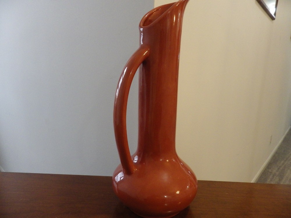 Orange Pitcher/Vase With Handle Peacock Artistry