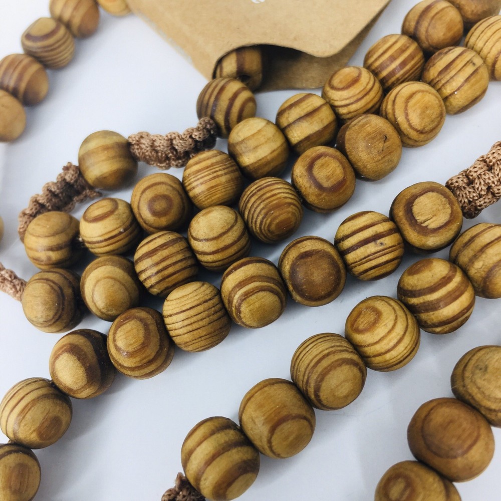 Handmade Macrame Rosary Catholic Natural Wood Beads Lead Free Vintage 4200