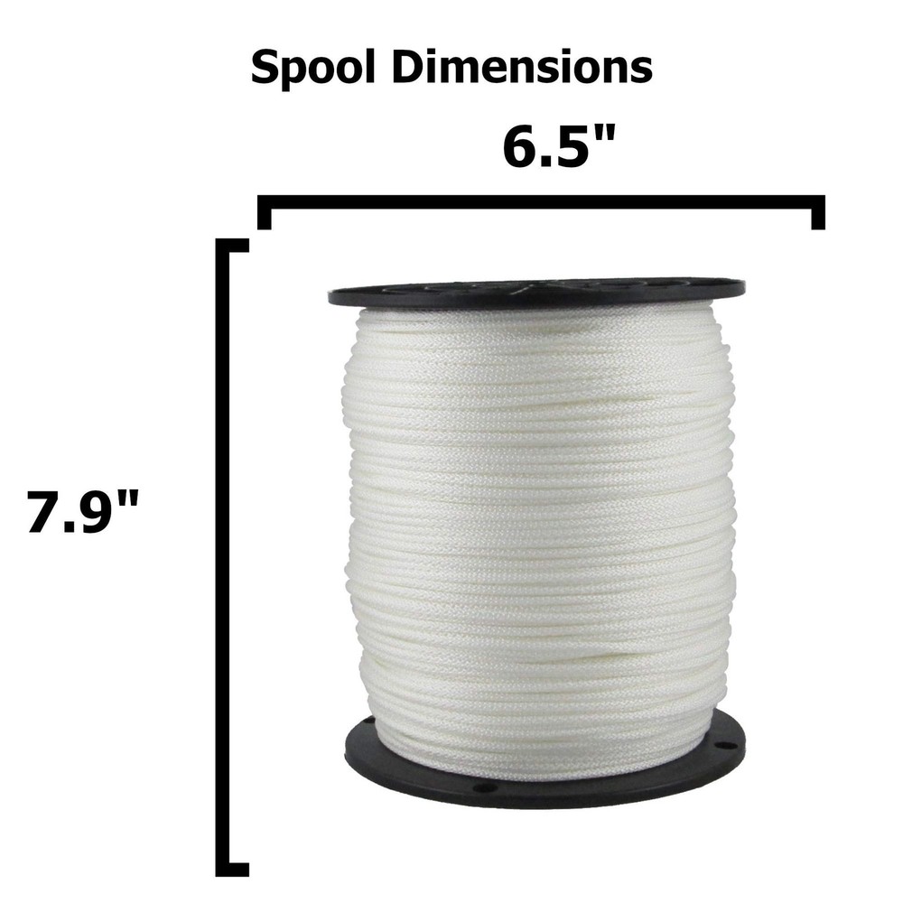 1/8 inch White Dacron Polyester Rope - 1000 Foot Spool | Solid Braid - Indust...