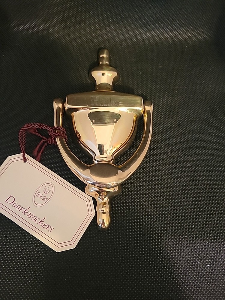 Classic Polished Solid Brass Door Knocker Engraved "Miller"
