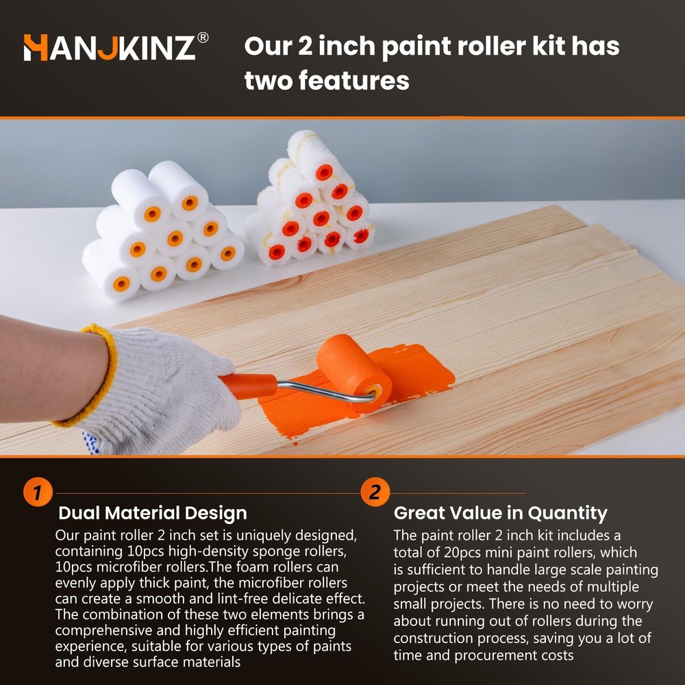 2 Inch Paint Roller Kit 20 Pack Mini Paint Rollers Foam and Microfiber Covers