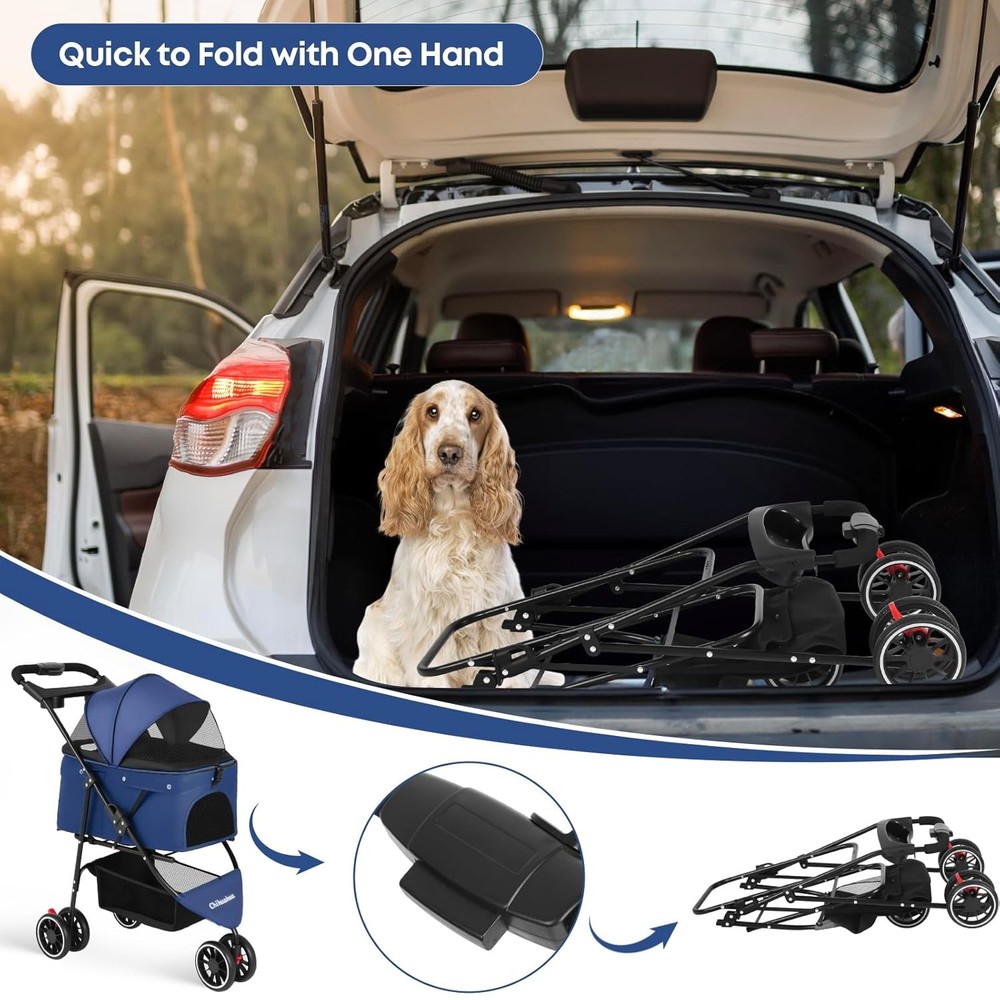 Pet Stroller,Dog Stroller Small Medium Dogs Cats,3 Wheels,Foldable,with